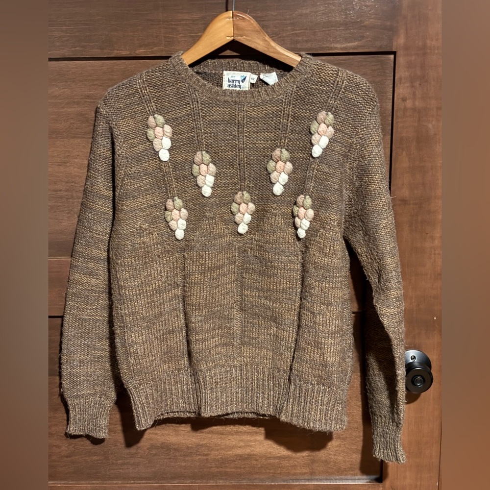 Barry Ashley vintage knit floral embroidered brown sweater size 42